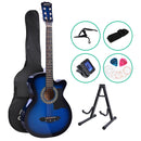 Alpha 38 Inch Acoustic Guitar Wooden Body Steel String Full Size w/ Stand Blue-1