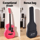 Alpha 38 Inch Acoustic Guitar Wooden Body Steel String Full Size w/ Stand Pink-5