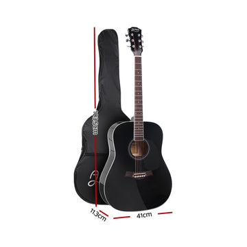 Alpha 41 Inch Acoustic Guitar Wooden Body Steel String Dreadnought Stand Black - 0