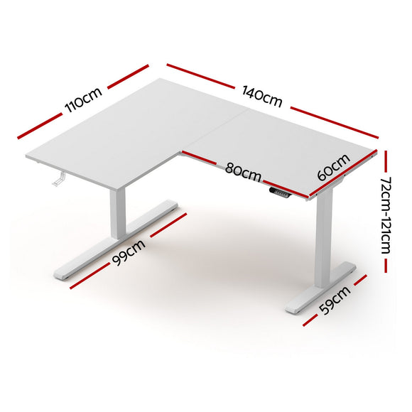 Artiss L-Shape Standing Desk Sit Stand Up Height Adjustable Electric Motorised White