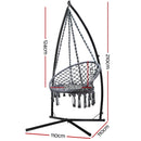 Gardeon Hammock Chair with Steel Stand Macrame Outdoor Swinging Grey-2