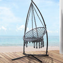 Gardeon Hammock Chair with Steel Stand Macrame Outdoor Swinging Grey-8