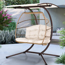 Gardeon Outdoor Egg Swing Chair Wicker Furniture Pod Stand Canopy 2 Seater Latte-8