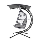 Gardeon Outdoor Egg Swing Chair Wicker Furniture Pod Stand Canopy 2 Seater Grey-4