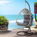 Gardeon Outdoor Egg Swing Chair Wicker Furniture Pod Stand Armrest Light Grey-7