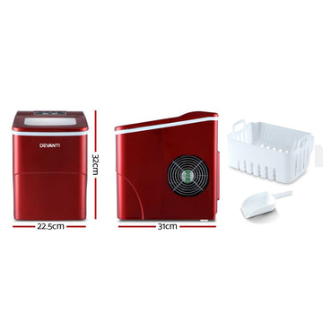 Devanti 12kg Ice Maker Machine Red - 0