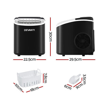 Devanti 12kg Ice Maker Machine w/Self Cleaning Black - 0