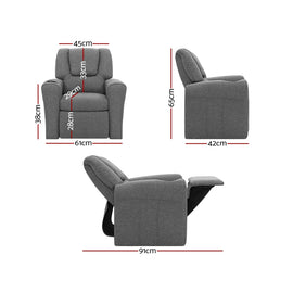 Keezi Kids Recliner Chair Linen Soft Sofa Lounge Couch Children Armchair Grey - 0