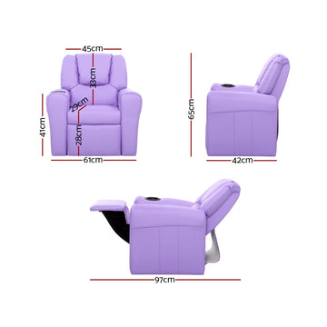 Keezi Kids Recliner Chair Purple PU Leather Sofa Lounge Couch Children Armchair - 0