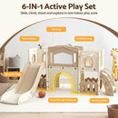 Keezi Kids Slide Set Toddler Indoor Playset With Drawing Board Beige-4