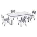Keezi Kids Table and 4 Chairs Set Height Adjustable Toddler Desk and Chair Set for Ages 3-8, Children Activity Table with Graffiti Desktop for Learning Drawing Playing, Grey-3