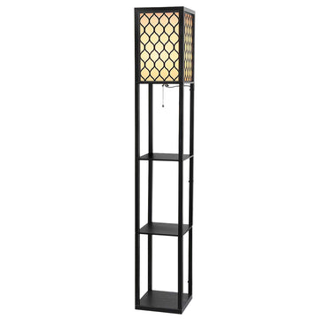 Artiss Floor Lamp 3 Tier Shelf Storage LED Light Stand Home Room Pattern Black - 0