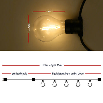 77m LED Festoon String Lights Outdoor Christmas Decorations Wedding Garden Party - 0