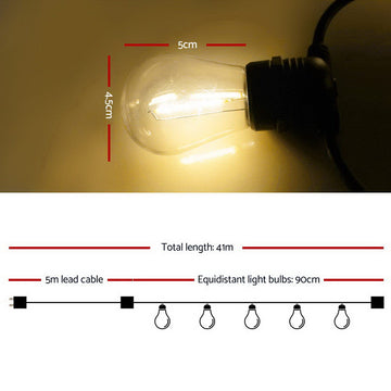41m LED Festoon String Lights Christmas Decorations Wedding Party Outdoor Garden - 0