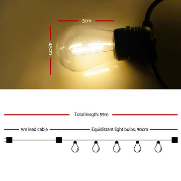 59m LED Festoon String Lights Christmas Decorations Wedding Party Outdoor Garden - 0