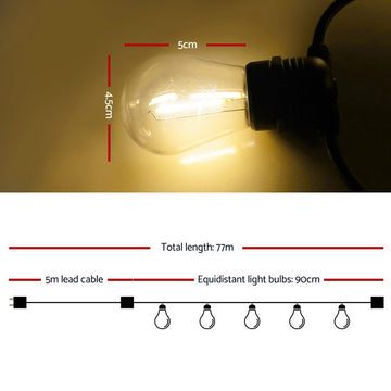 77m LED Festoon String Lights Christmas Decorations Wedding Party Outdoor Garden - 0
