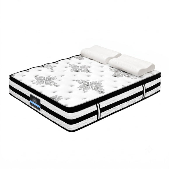 Giselle Queen 34cm 5-Zone Euro Top Pocket Spring Mattress with 2 Natural Latex Contour Pillows