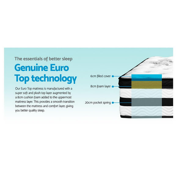 Giselle Bedding 34cm Mattress Euro Top Pocket Spring Single