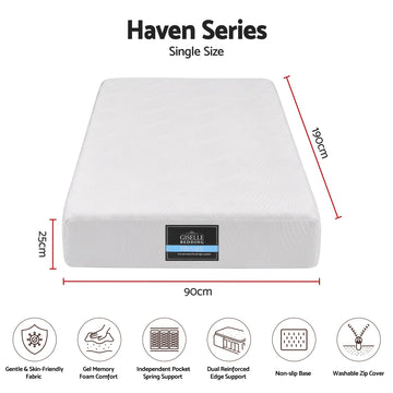 Giselle 25cm Single Hybrid Mattress Soft Knitted Fabric Edge Support Gel Foam - 0