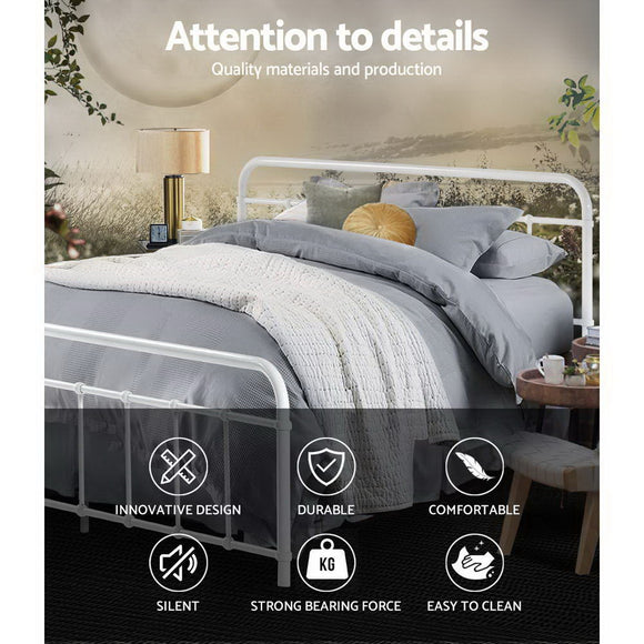 Artiss Bed Frame Metal Bed Frame LEO - Queen (White)