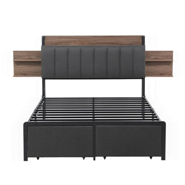 Artiss Metal Bed Frame Double Size with 2-Tier Hidden Storage with Charging Station - 0