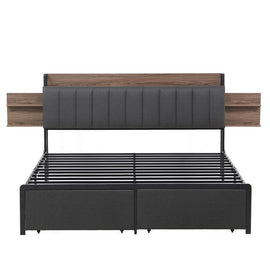 Artiss Metal Bed Frame King Size with 2-Tier Hidden Storage with Charging Station - 0