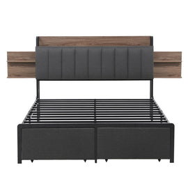 Artiss Metal Bed Frame Queen Size with 2-Tier Hidden Storage with Charging Station - 0