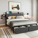 Artiss Metal Bed Frame Queen Size with 2-Tier Hidden Storage with Charging Station-7