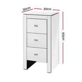 Artiss Bedside Table 3 Drawers Mirrored - QUENN Silver - 0