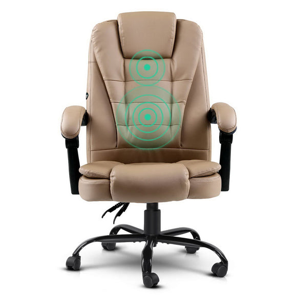 Artiss Massage Office Chair Executive Computer Gaming Chairs Brown PU Leather Espresso