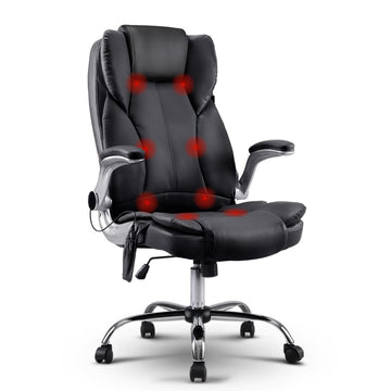 Artiss 8 Point Massage Office Chair PU Leather Black - 0