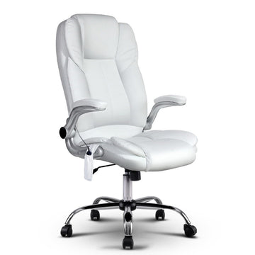 Artiss 8 Point Massage Office Chair PU Leather White - 0