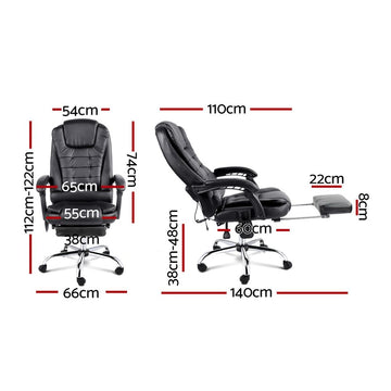 Artiss 8 Point Massage Office Chair PU Leather Footrest Black - 0