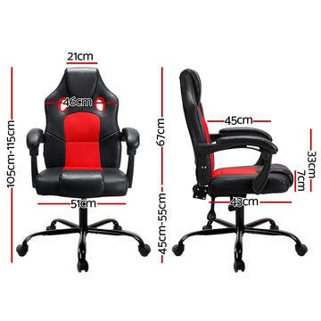 Artiss 2 Point Massage Gaming Office Chair PU Leather Red - 0