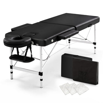 Zenses Massage Table 55cm 2 Fold Aluminium Massage Bed Portable Beauty Therapy Black