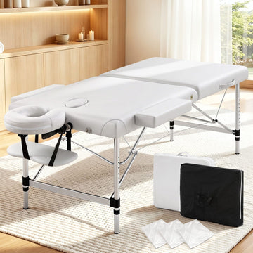 Zenses Massage Table 75cm 2 Fold Aluminium Massage Bed Portable Beauty Therapy White