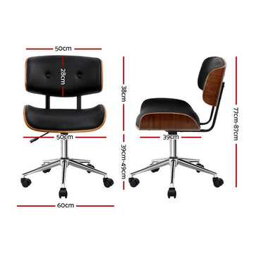 Artiss Wooden Office Chair PU Seat Black Brown - 0