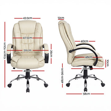 Artiss Executive Office Chair Leather Tilt Beige - 0