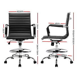 Artiss Office Chair Drafting Stool Leather Chairs Black - 0