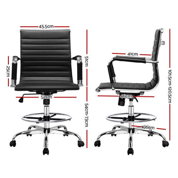 Artiss Office Chair Drafting Stool Leather Chairs Black - 0