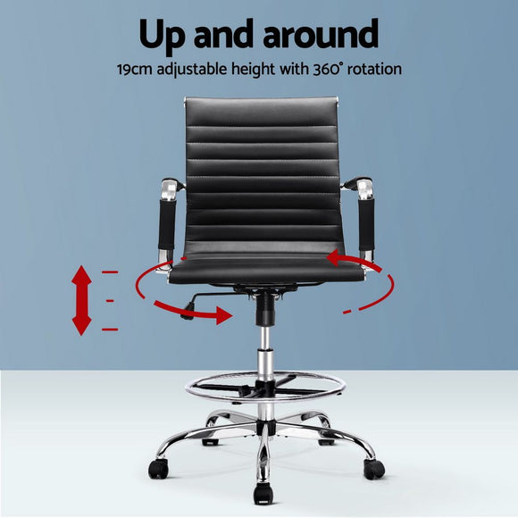 Artiss Office Chair Drafting Stool Leather Chairs Black