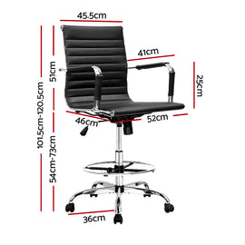 Artiss Office Chair Drafting Stool Leather Chairs Black - 0