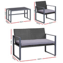 Gardeon 4 PCS Outdoor Sofa Set Rattan Furniture Glass Top Table Chairs Black-2