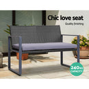 Gardeon 4 PCS Outdoor Sofa Set Rattan Furniture Glass Top Table Chairs Black-3
