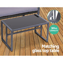 Gardeon 4 PCS Outdoor Sofa Set Rattan Furniture Glass Top Table Chairs Black-5