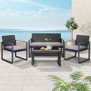 Gardeon 4 PCS Outdoor Sofa Set Rattan Furniture Glass Top Table Chairs Black-8
