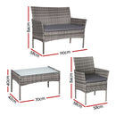 Gardeon 4 Seater Outdoor Sofa Set Wicker Setting Table Chair Furniture Grey-2