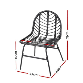 Gardeon 2x Outdoor Chairs Dining Chair Lounge Wicker Patio Furniture Black - 0
