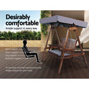 Gardeon Outdoor Wooden Swing Chair Garden Bench Canopy Cushion 2 Seater Charcoal-7