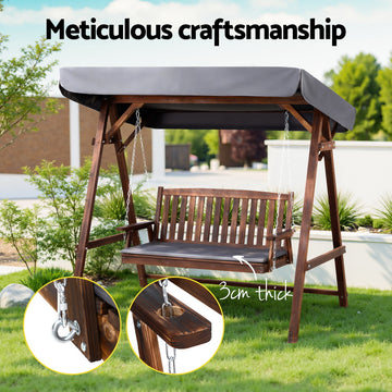 Gardeon Wooden Swing Chair Garden Bench Canopy 3 Seater Outdoor Furniture - 0